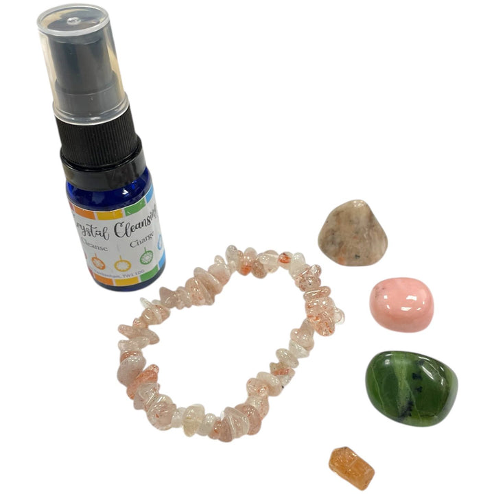 GeoFossils Libra Zodiac Crystal Set – Oregon Sunstone Bracelet and Crystals for Balance, Self-Love and Radiant Energy