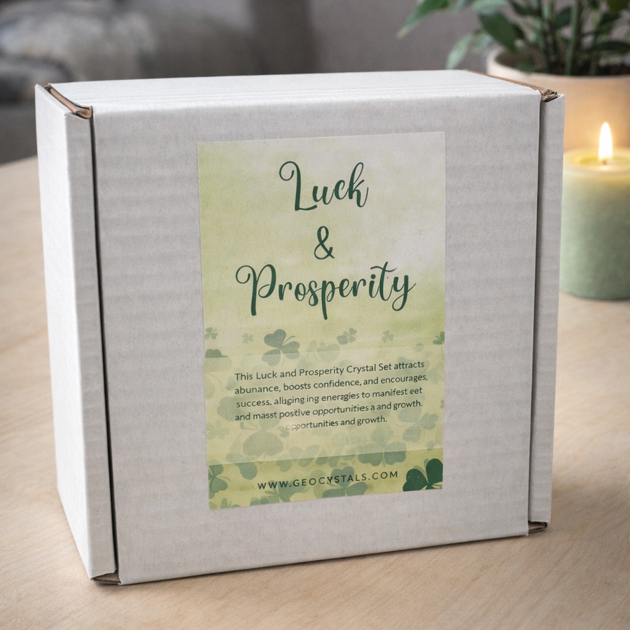 Luck and Prosperity crystal gift set presented in a box