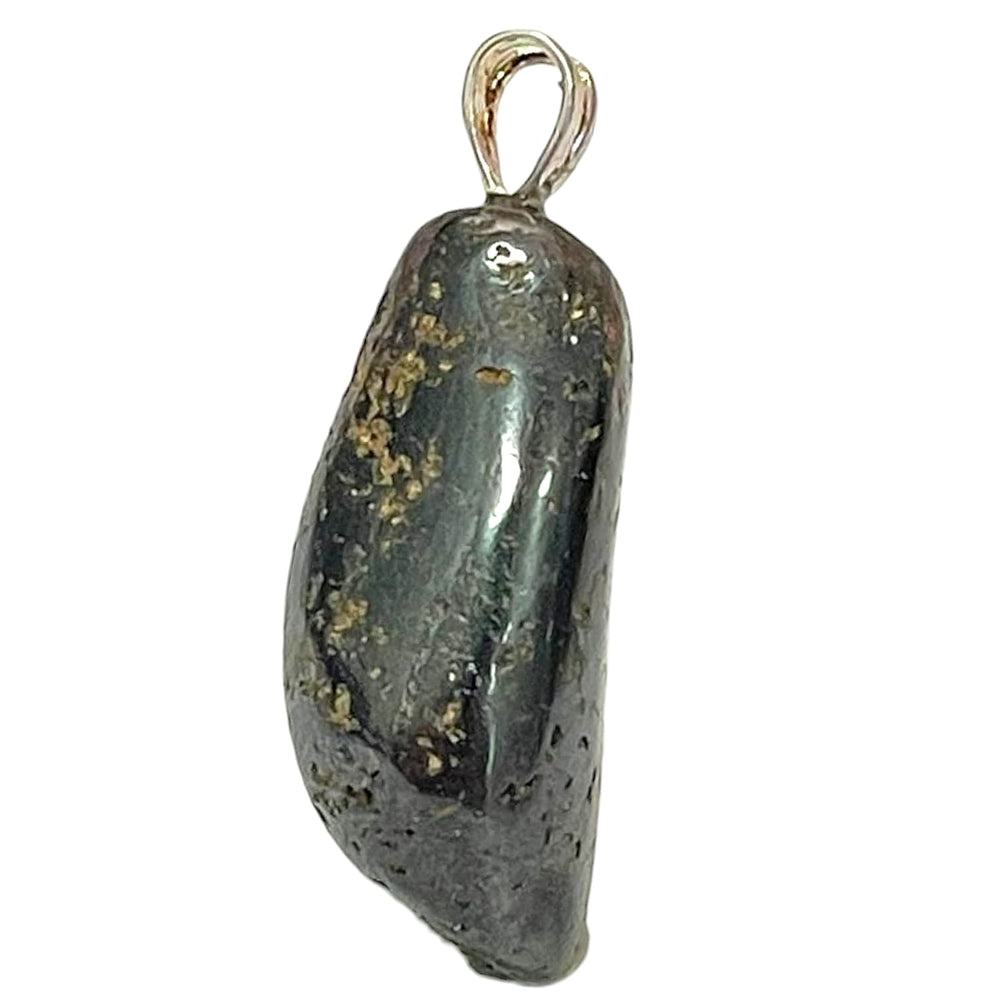 Magnetite pendant with metallic black shine set in hallmarked sterling silver – crystal necklace for grounding, energetic attraction and balance
