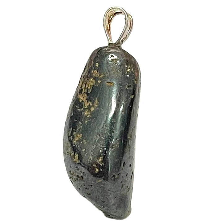 Magnetite pendant with metallic black shine set in hallmarked sterling silver – crystal necklace for grounding, energetic attraction and balance