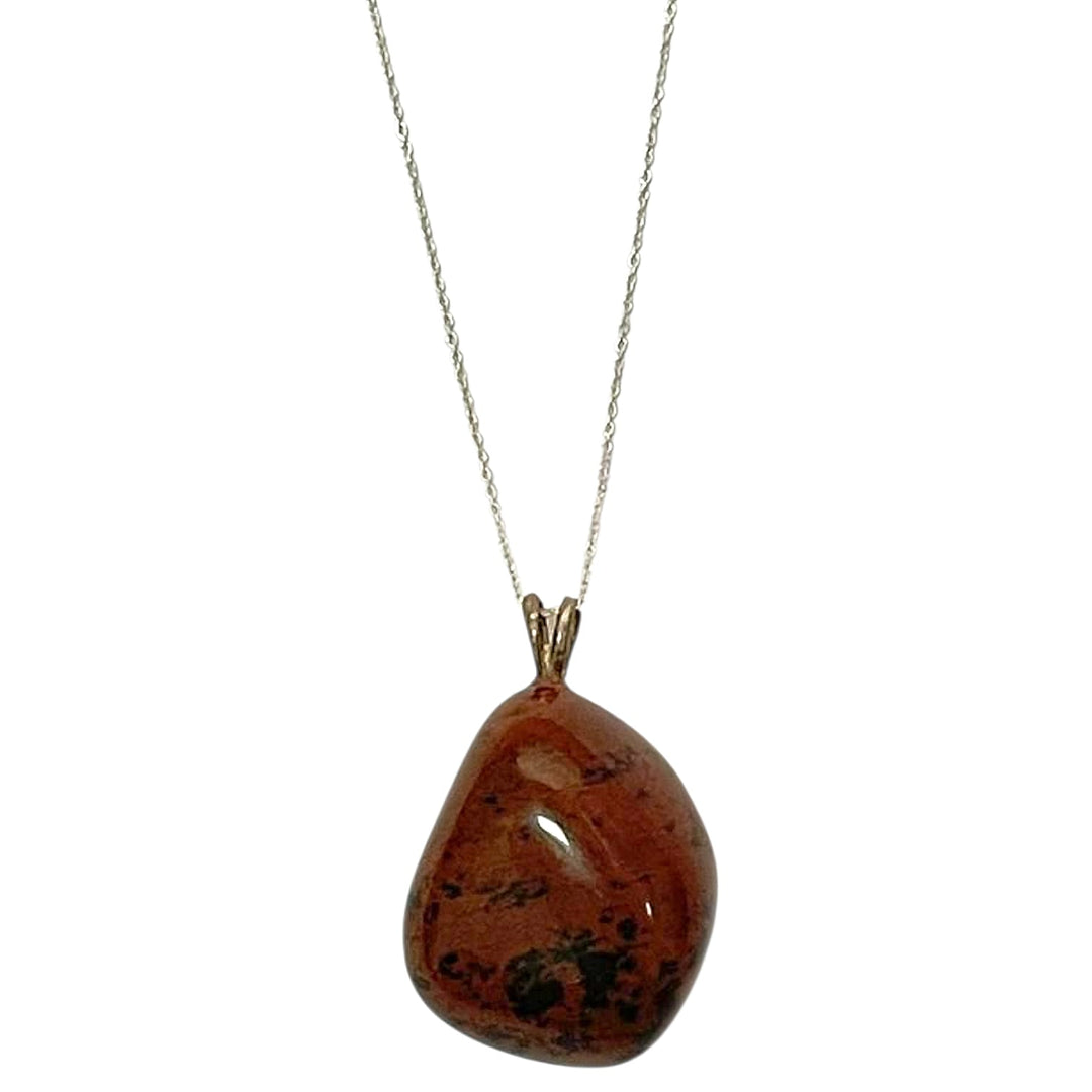 Mahogany Obsidian pendant with red and black mottled tones set in hallmarked sterling silver – crystal necklace for grounding, strength and emotional resilience