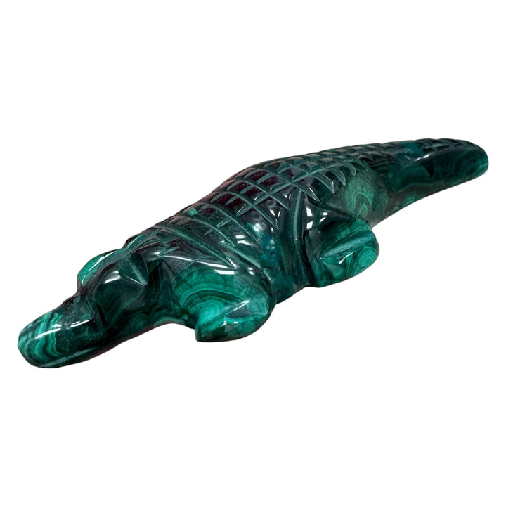 Hand carved Malachite crocodile from the DRC with vibrant green banding