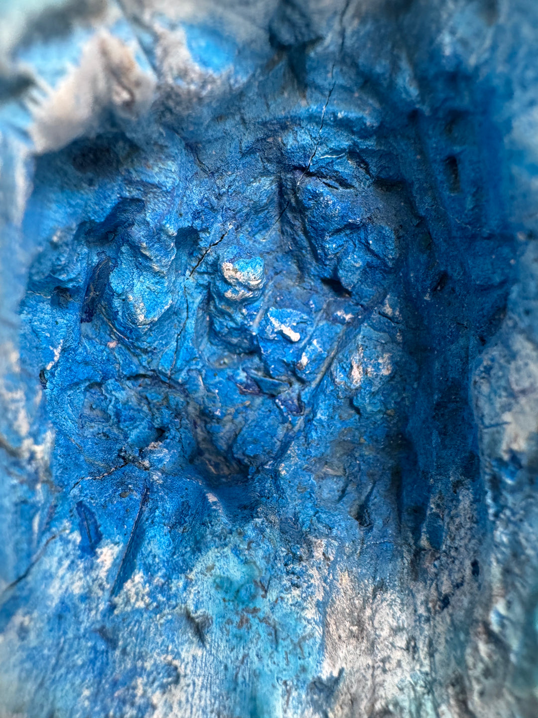 Electric blue Malachite and Chrysocolla cave formation with natural crystal interior
