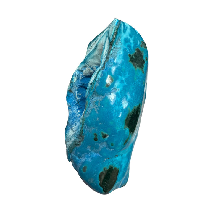 Side profile of polished Congo Malachite Chrysocolla mineral 
