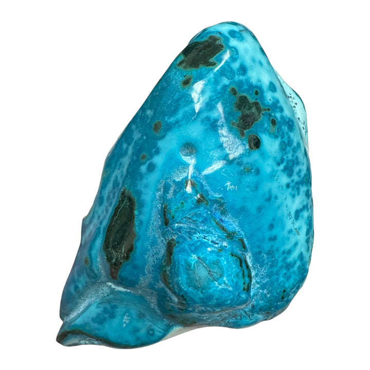 Rear view of polished Plancheite and Chrysocolla collector mineral from the DRC
