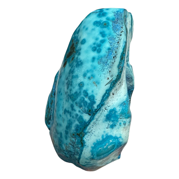 High-grade Malachite Chrysocolla cave specimen with vibrant blue mineral patterns
