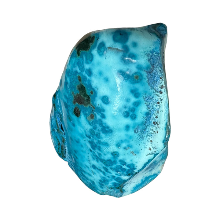 Luxury Malachite cave display piece with natural botryoidal copper mineral textures
