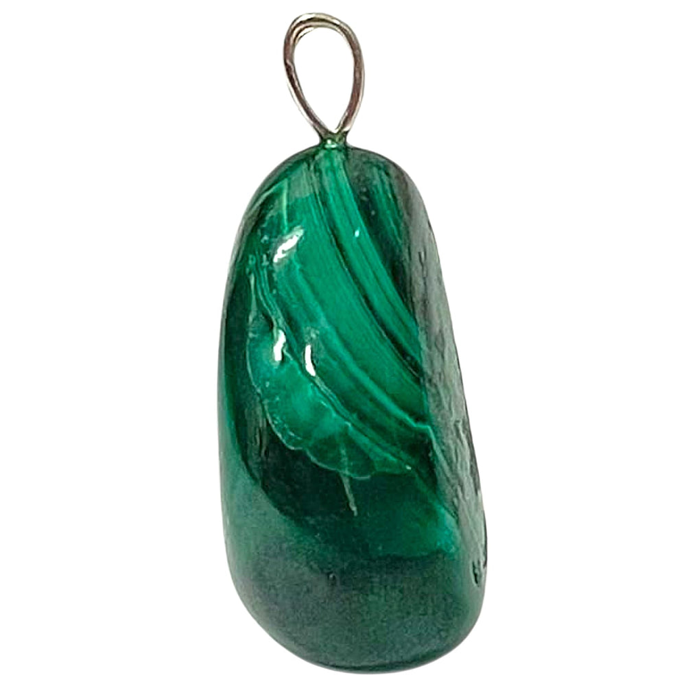 Malachite pendant with vivid green bands set in hallmarked sterling silver – crystal necklace for heart healing, protection and transformation