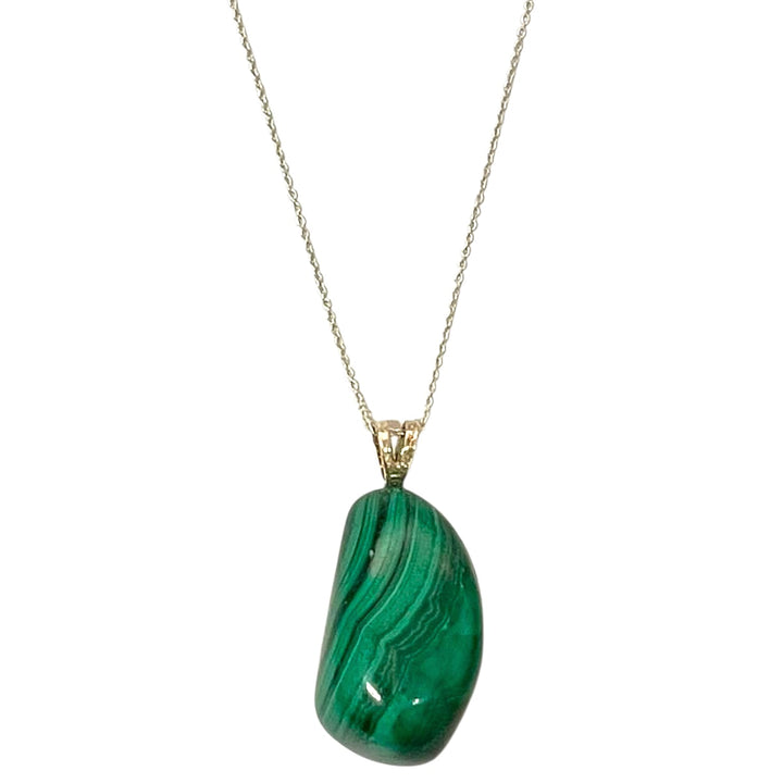 Malachite pendant with vivid green bands set in hallmarked sterling silver – crystal necklace for heart healing, protection and transformation