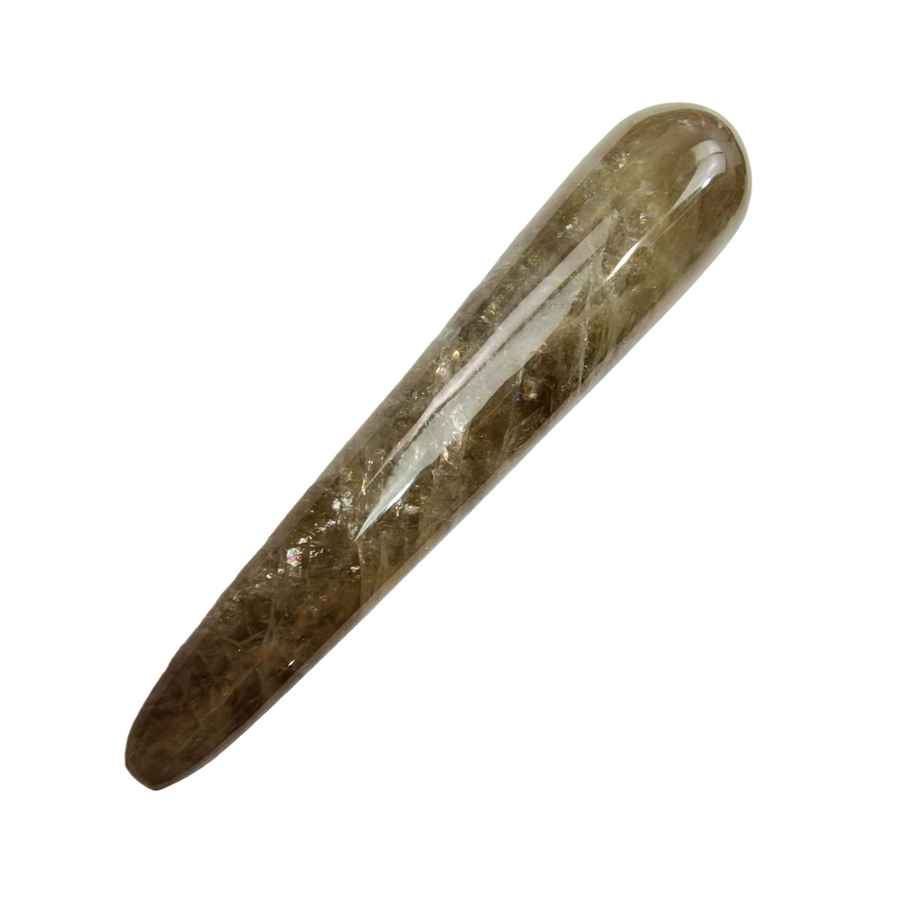 GeoFossils Smooth Black Moonstone Massage Wand – deep grey to black polished crystal wand for intuition, emotional healing and moon energy connection