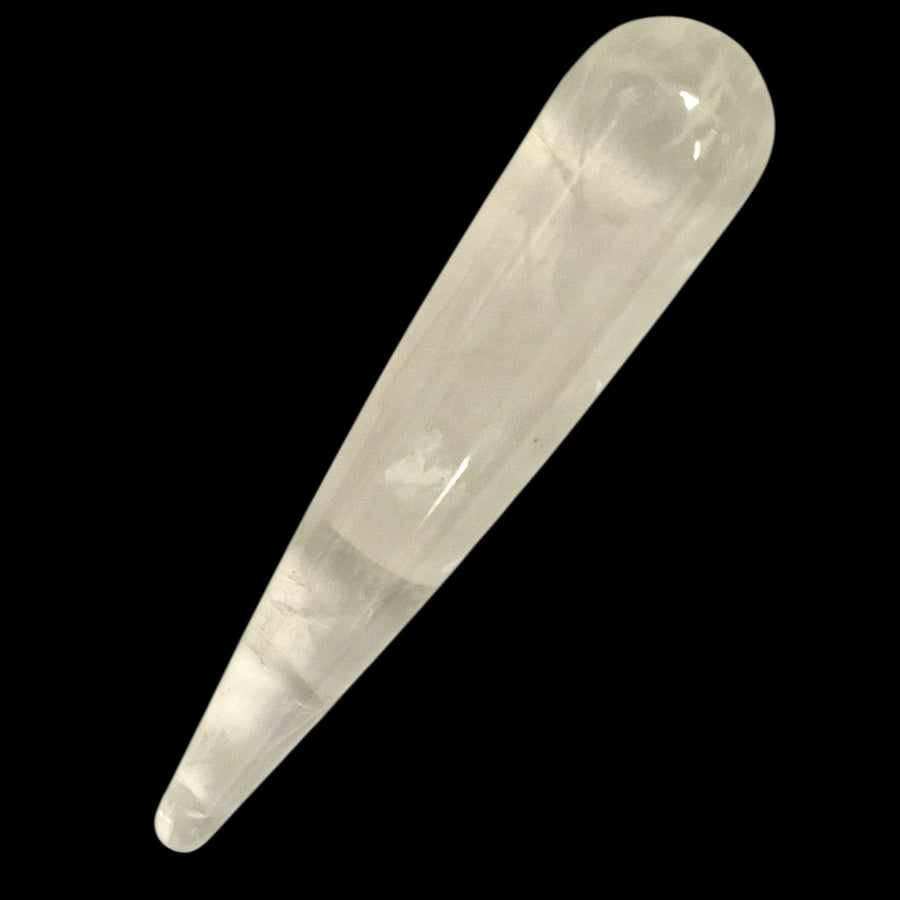 GeoFossils Smooth Crystal Quartz Massage Wand – clear polished wand for amplification, clarity, reiki, chakra healing and energy balancing