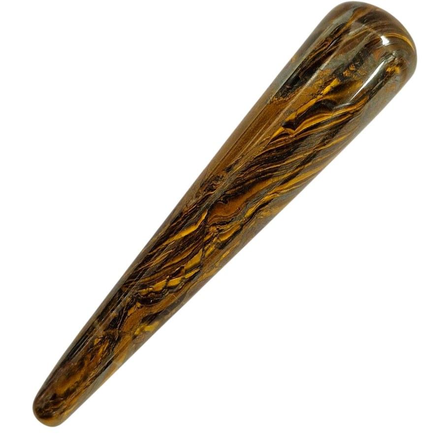GeoFossils Smooth Gold Tiger Eye Massage Wand – golden brown polished crystal wand for grounding, confidence, energy healing and solar plexus support