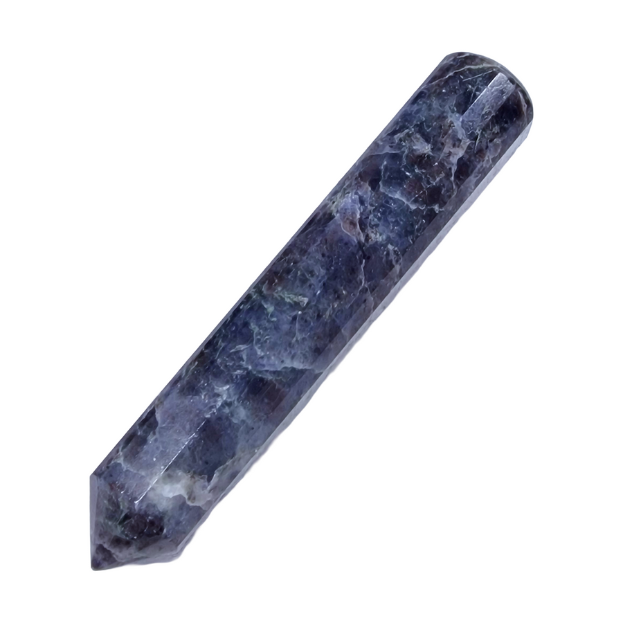 GeoFossils Faceted Iolite Massage Wand – six-sided indigo crystal wand for intuition, inner clarity and spiritual navigation