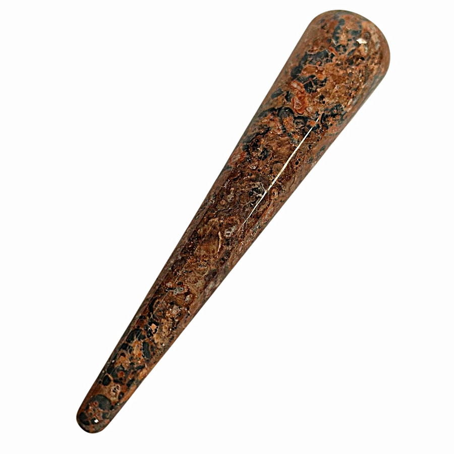 GeoFossils Smooth Leopardskin Jasper Massage Wand – earthy multicoloured polished crystal wand for grounding, spirit guide connection and emotional balance