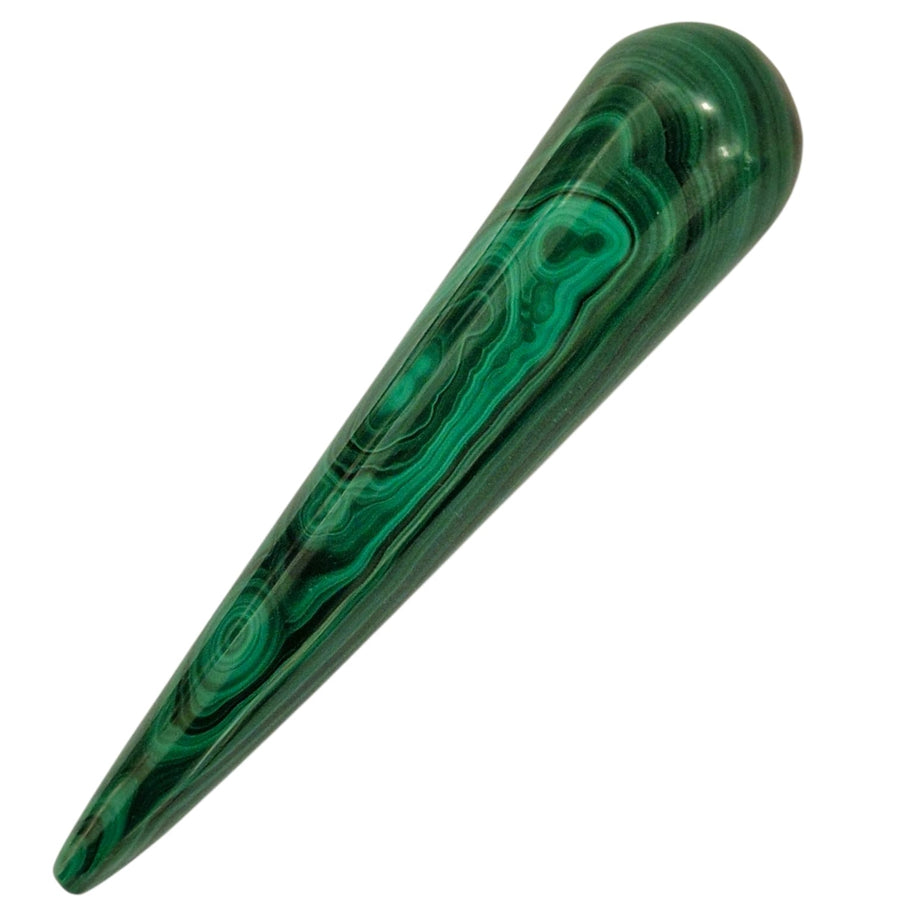 GeoFossils Smooth Malachite Massage Wand – vibrant green polished crystal wand for emotional release, energetic cleansing and heart chakra healing