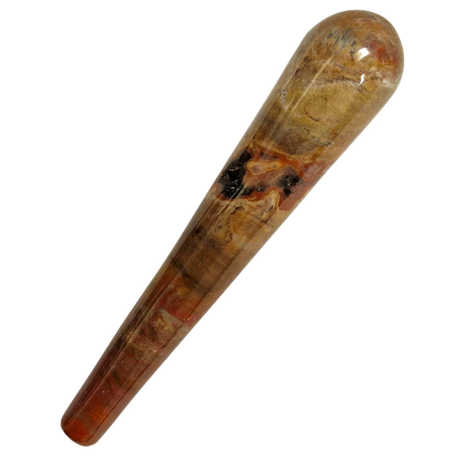 GeoFossils Smooth Petrified Wood Massage Wand – earthy fossilised wood crystal wand for grounding, ancient wisdom, energy healing and root chakra support