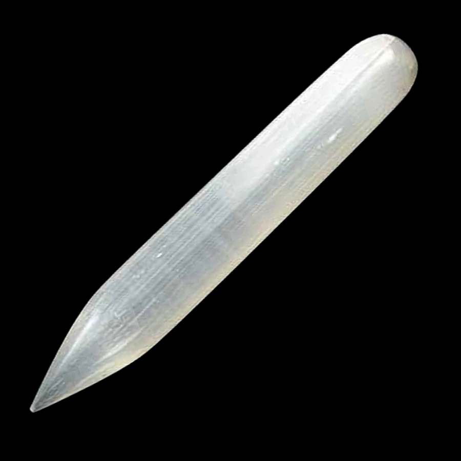 GeoFossils Smooth Selenite Massage Wand – luminous white polished crystal wand for energy clearing, chakra cleansing and spiritual elevation