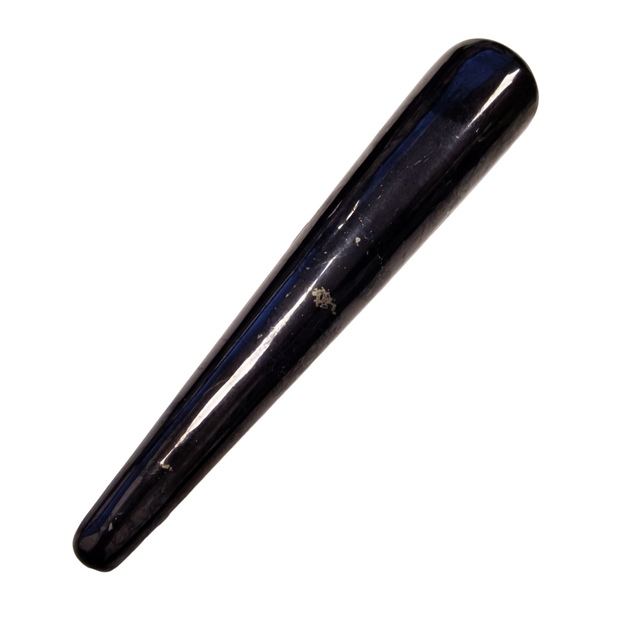 GeoFossils Smooth Shungite Massage Wand – matte black carbon-rich crystal wand for grounding, EMF protection and energetic detox