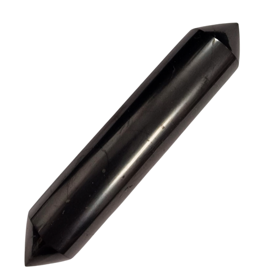 GeoFossils Double Terminated Shungite Massage Wand – black carbon-rich crystal wand for EMF protection, energetic detox and directional healing