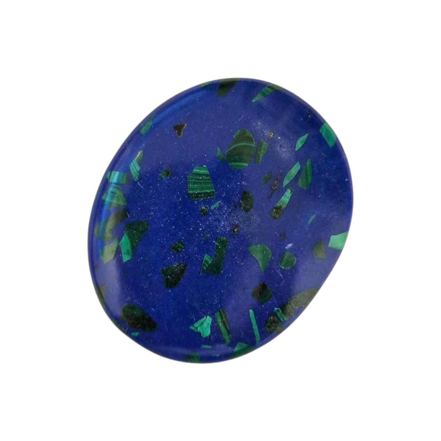 GeoFossils Lapis Lazuli with Malachite Medium Oval, a vivid blue and green palmstone for spiritual insight, emotional healing, and balanced expression.