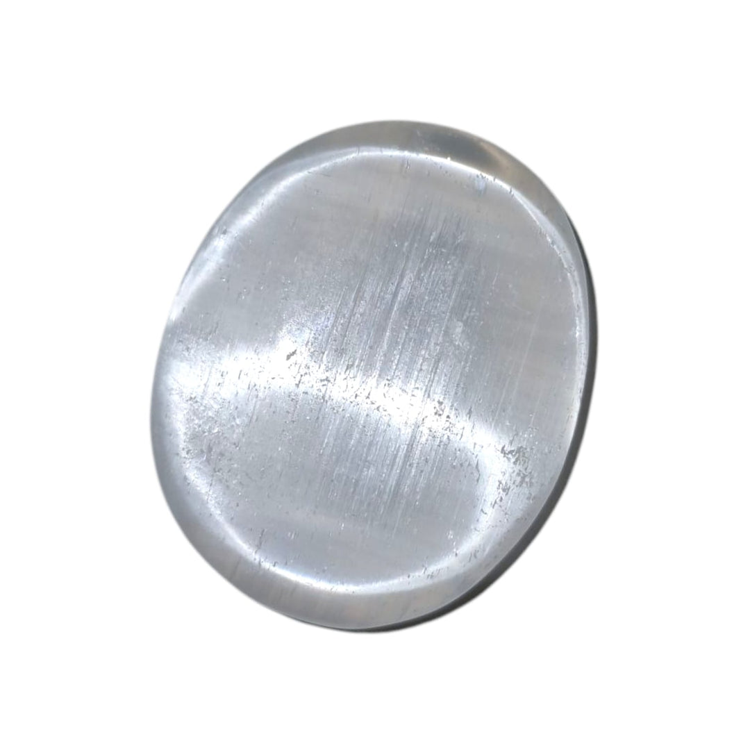 GeoFossils Selenite Medium Oval, a soft white crystal for clarity, energy cleansing, and spiritual connection.