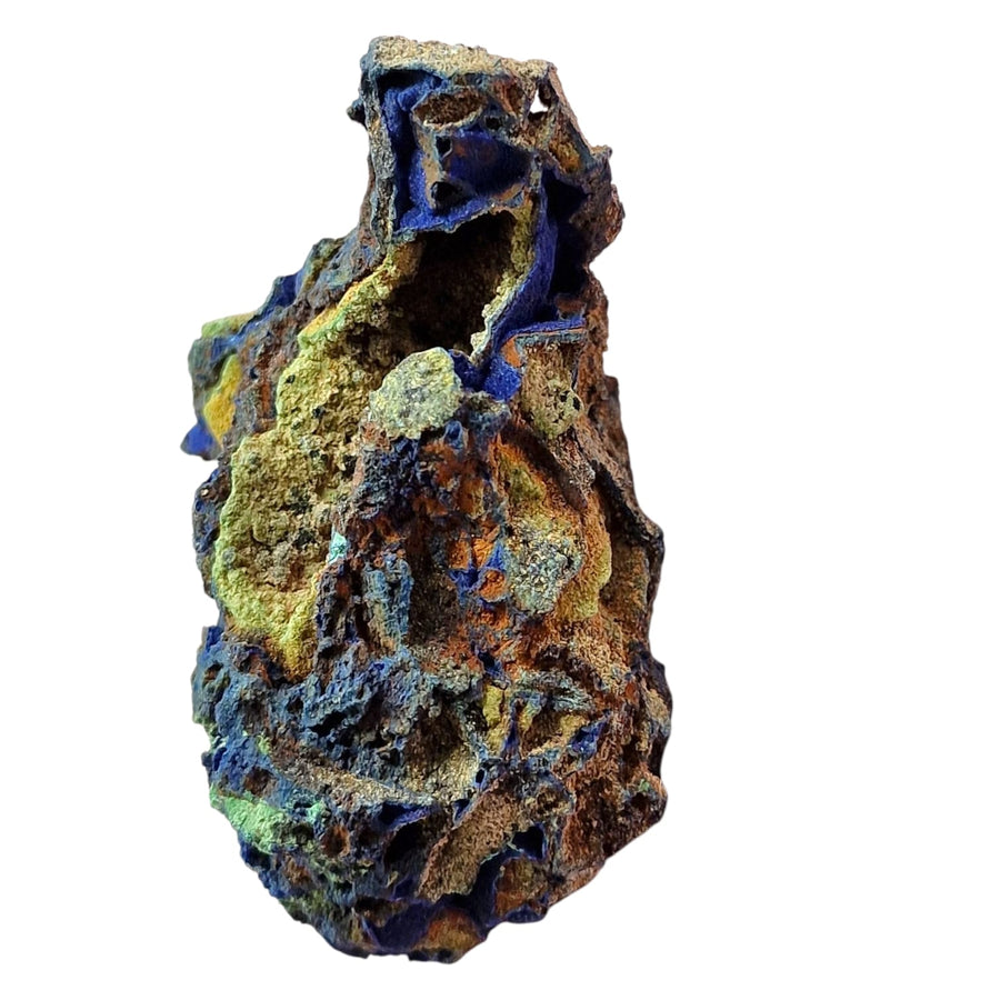 GeoFossils – Azurite Cluster with Malachite showing vivid deep blue Azurite formations alongside rich green Malachite in a natural raw specimen.