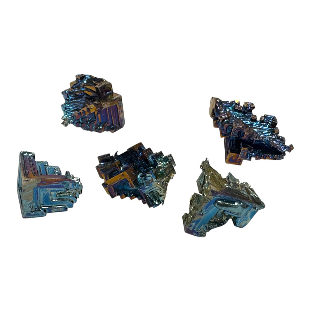 Close-up of Bismuth crystal with stair-step hopper structure and vivid rainbow sheen.