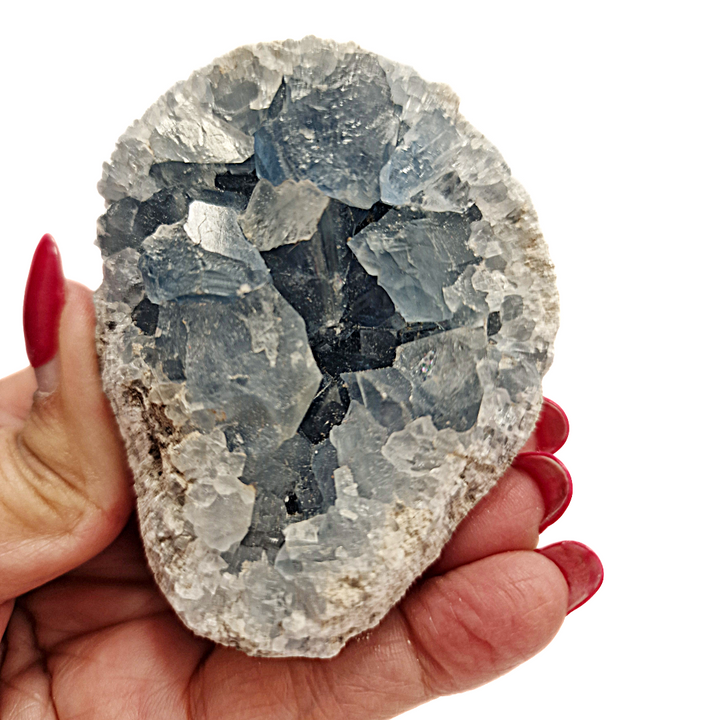 GeoFossils Celestite mineral specimen natural geode crystal display