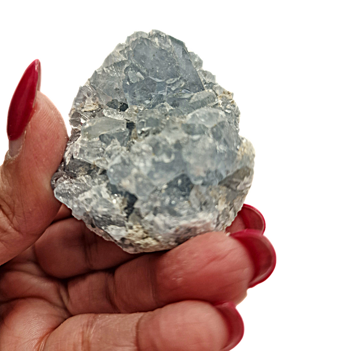 GeoFossils Celestite cluster top view with dense blue crystals