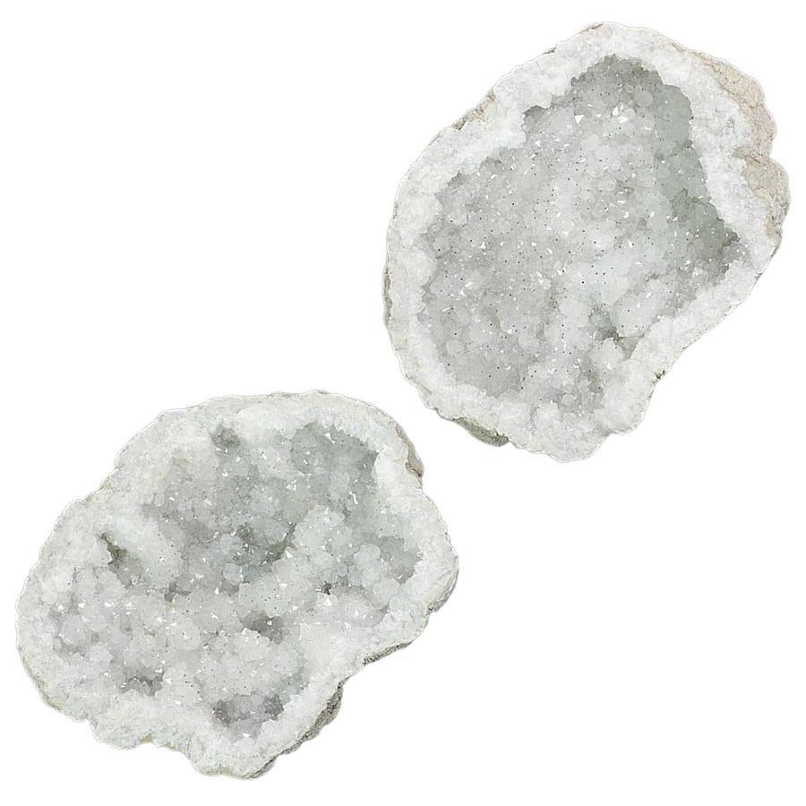 Crystal Quartz Geode 10–12cm cracked open showing sparkling interior