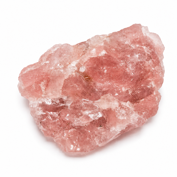 GeoFossils natural Guava Quartz crystal specimen on white background.