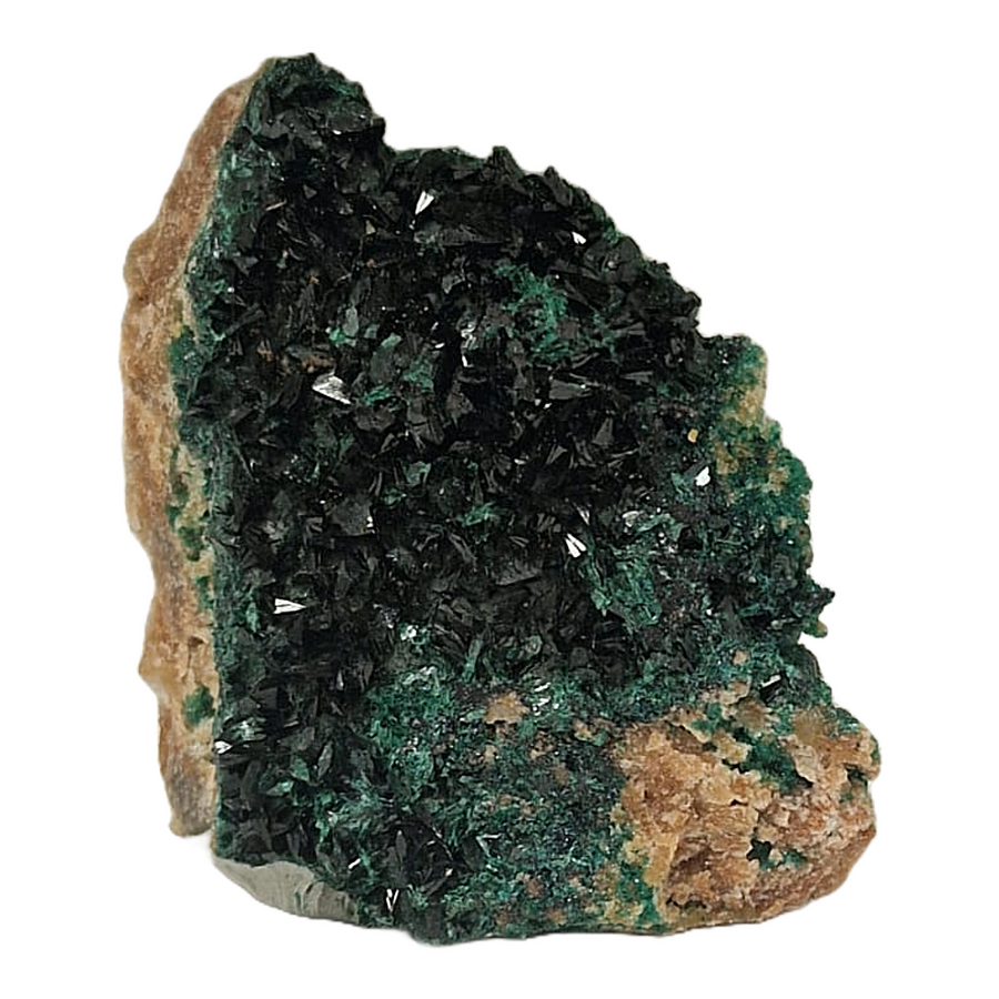 GeoFossils Libethenite mineral specimen with velvet-textured green surface.
