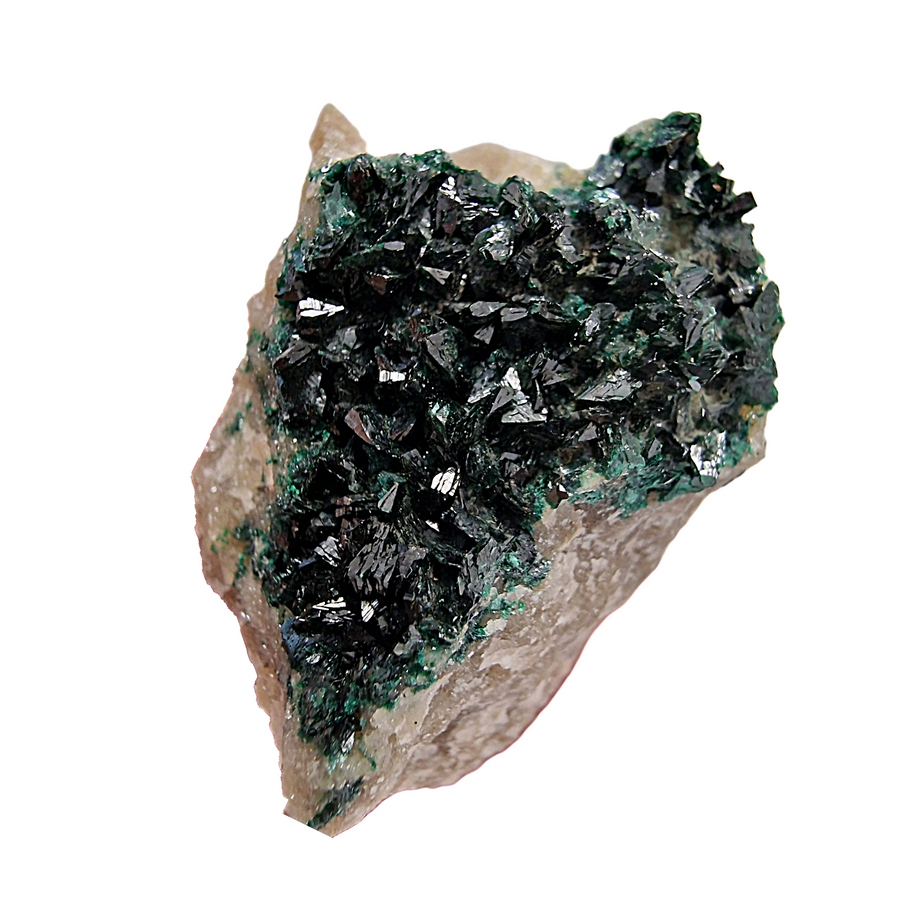 GeoFossils rare Libethenite specimen with sharp green crystal formation.