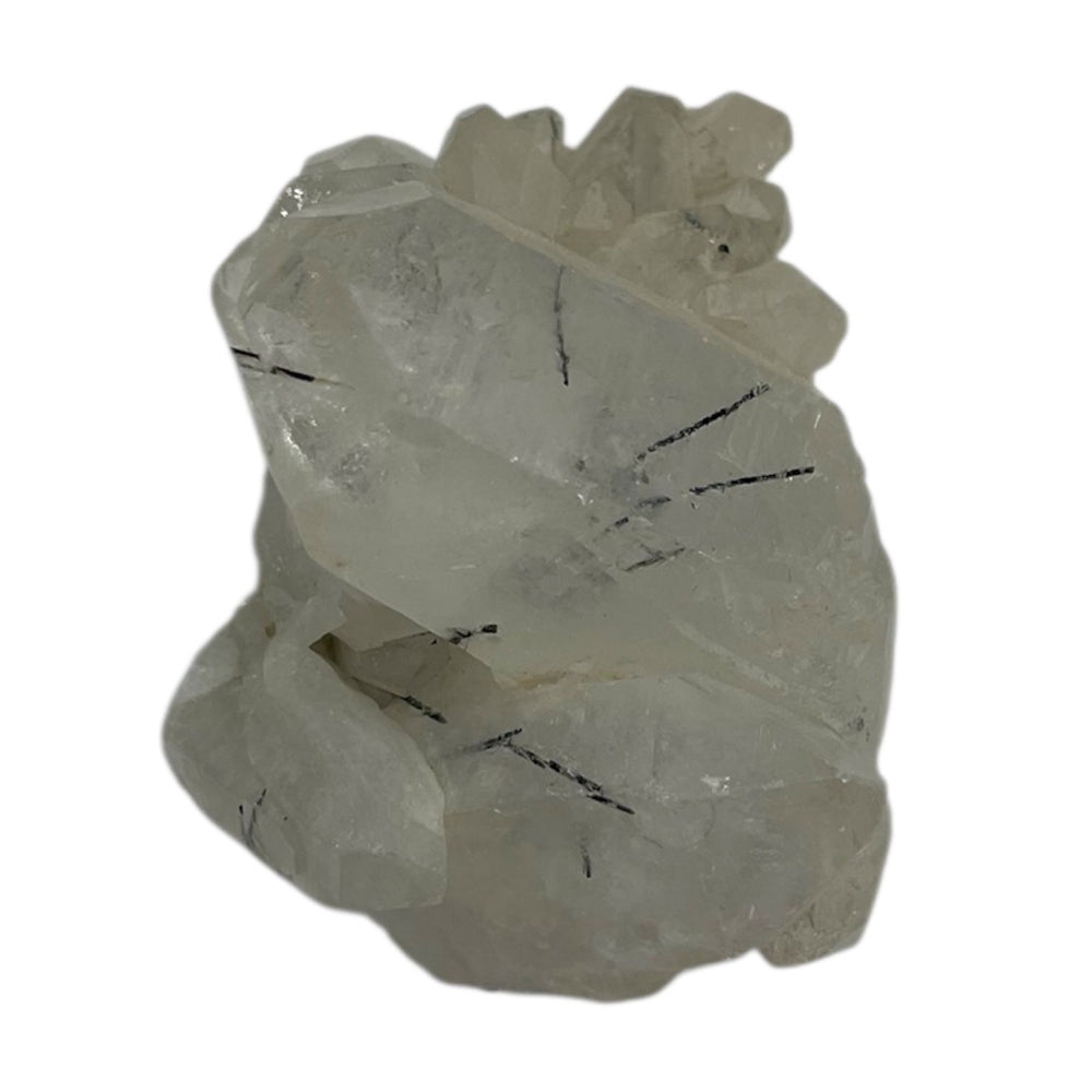 Quartz cluster with embedded black Tourmaline rods from Minas Gerais, Brazil – high-contrast natural mineral specimen for collectors.