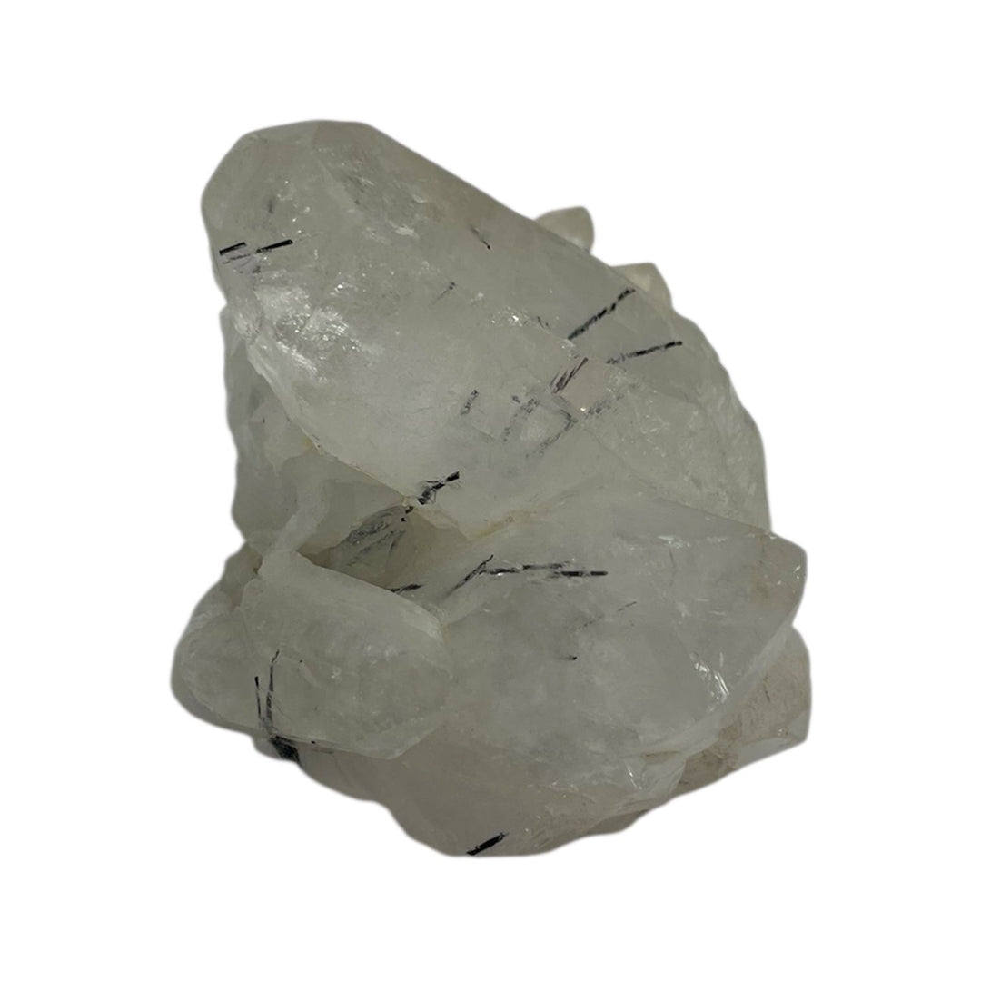 Quartz cluster with embedded black Tourmaline rods from Minas Gerais, Brazil – high-contrast natural mineral specimen for collectors.
