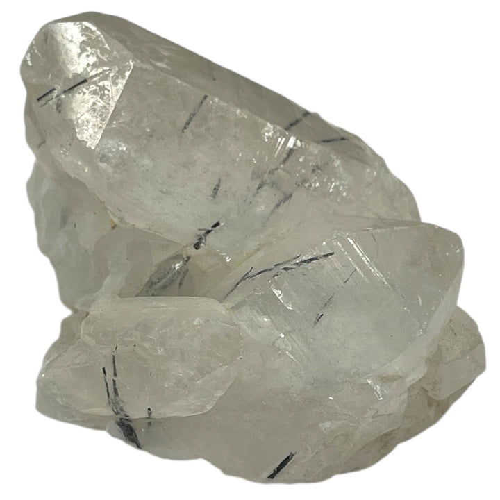 Quartz cluster with embedded black Tourmaline rods from Minas Gerais, Brazil – high-contrast natural mineral specimen for collectors.