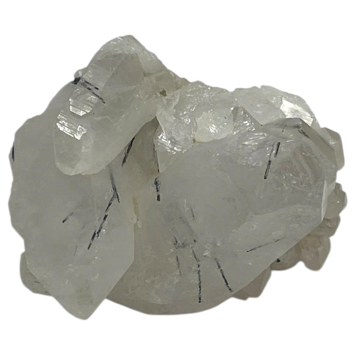 Quartz cluster with embedded black Tourmaline rods from Minas Gerais, Brazil – high-contrast natural mineral specimen for collectors.