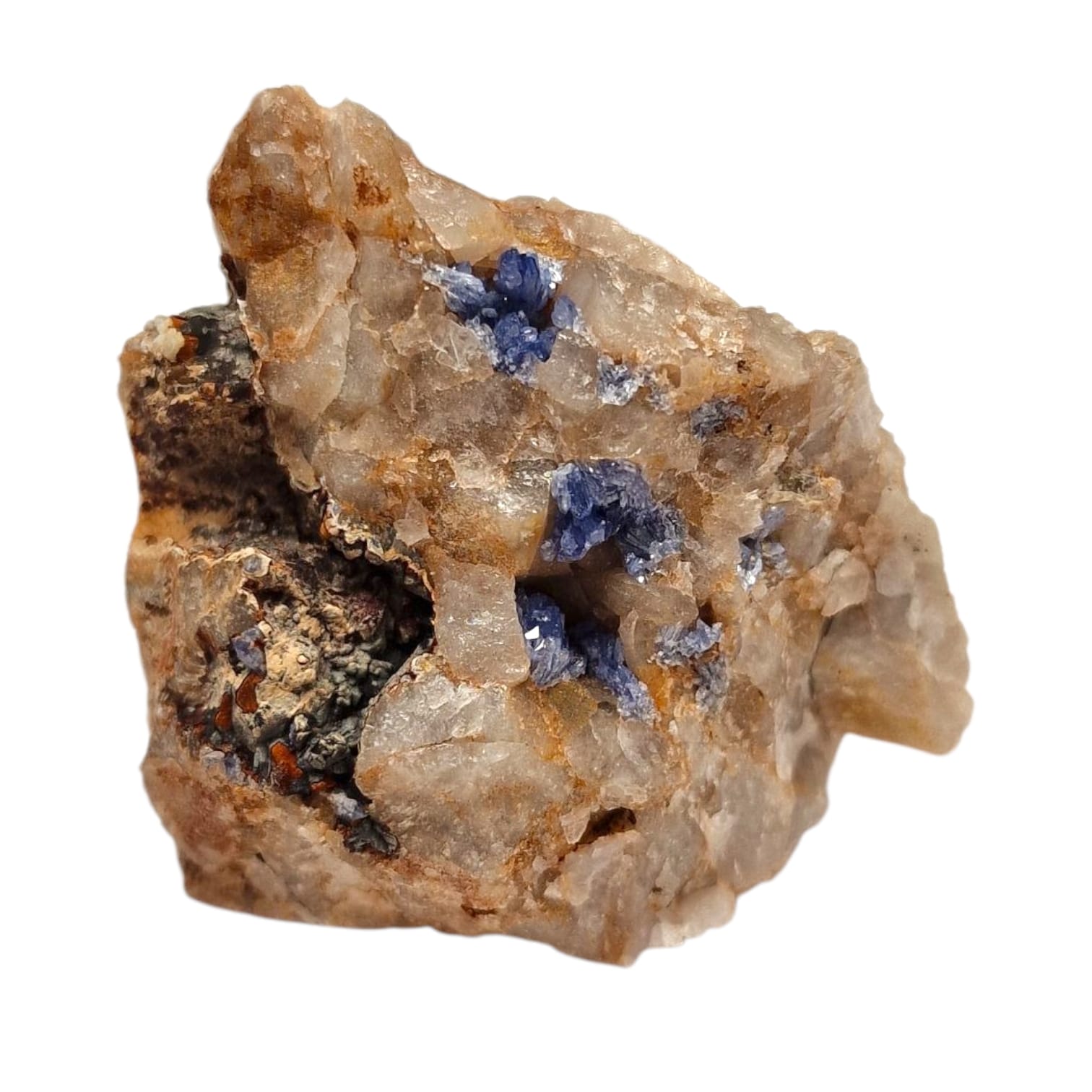 GeoFossils Scorodite Mineral Specimen from Hemerdon Bal, Devon – showing blue-green microcrystals on matrix with iridescent sparkle.