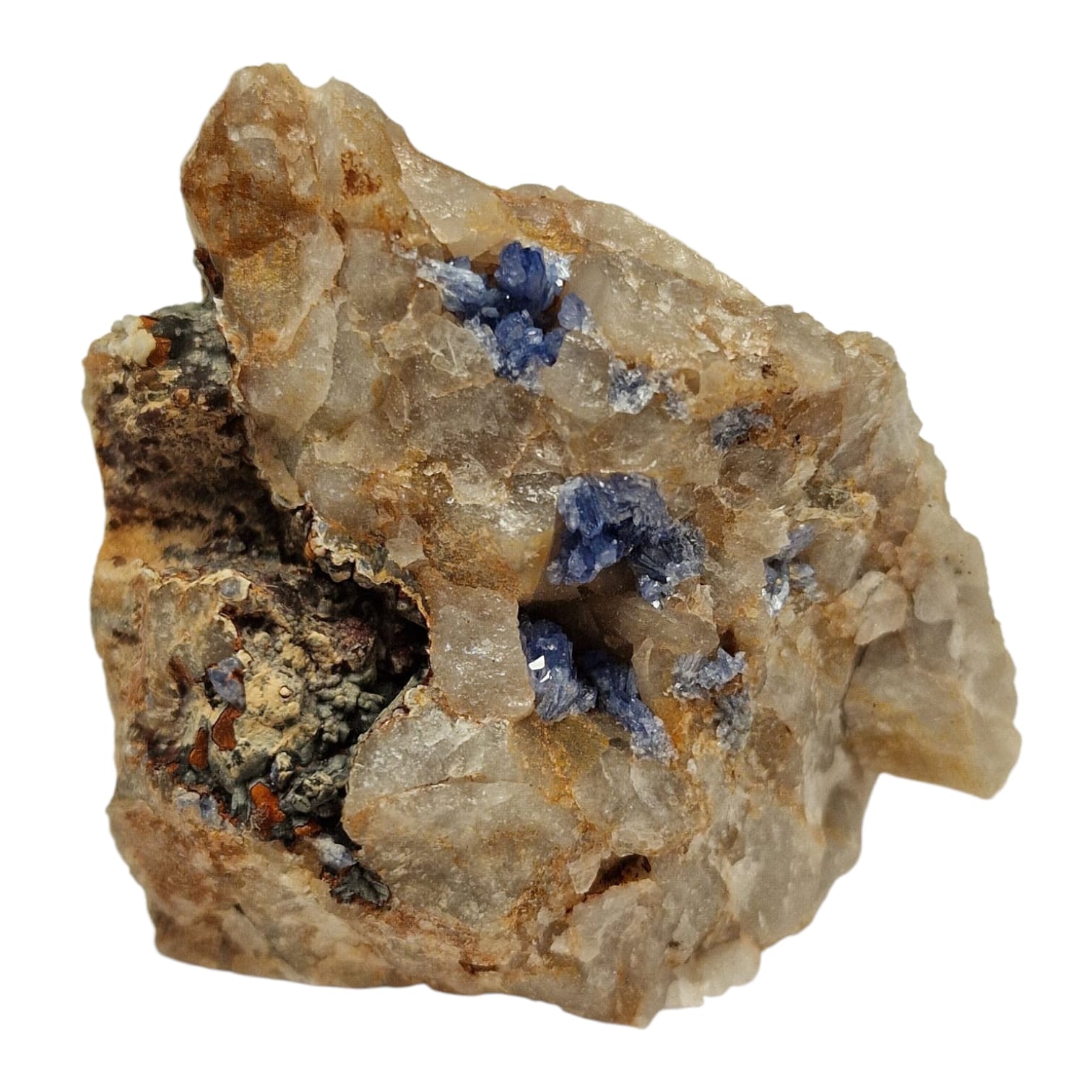 GeoFossils Scorodite Mineral Specimen from Hemerdon Bal, Devon – showing blue-green microcrystals on matrix with iridescent sparkle.
