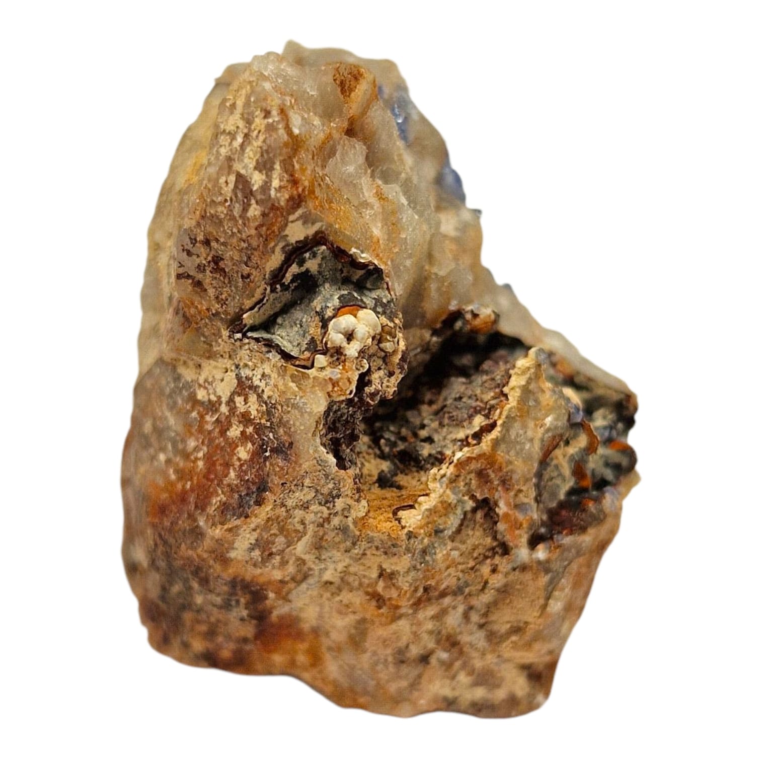 GeoFossils Scorodite Mineral Specimen from Hemerdon Bal, Devon – showing blue-green microcrystals on matrix with iridescent sparkle.