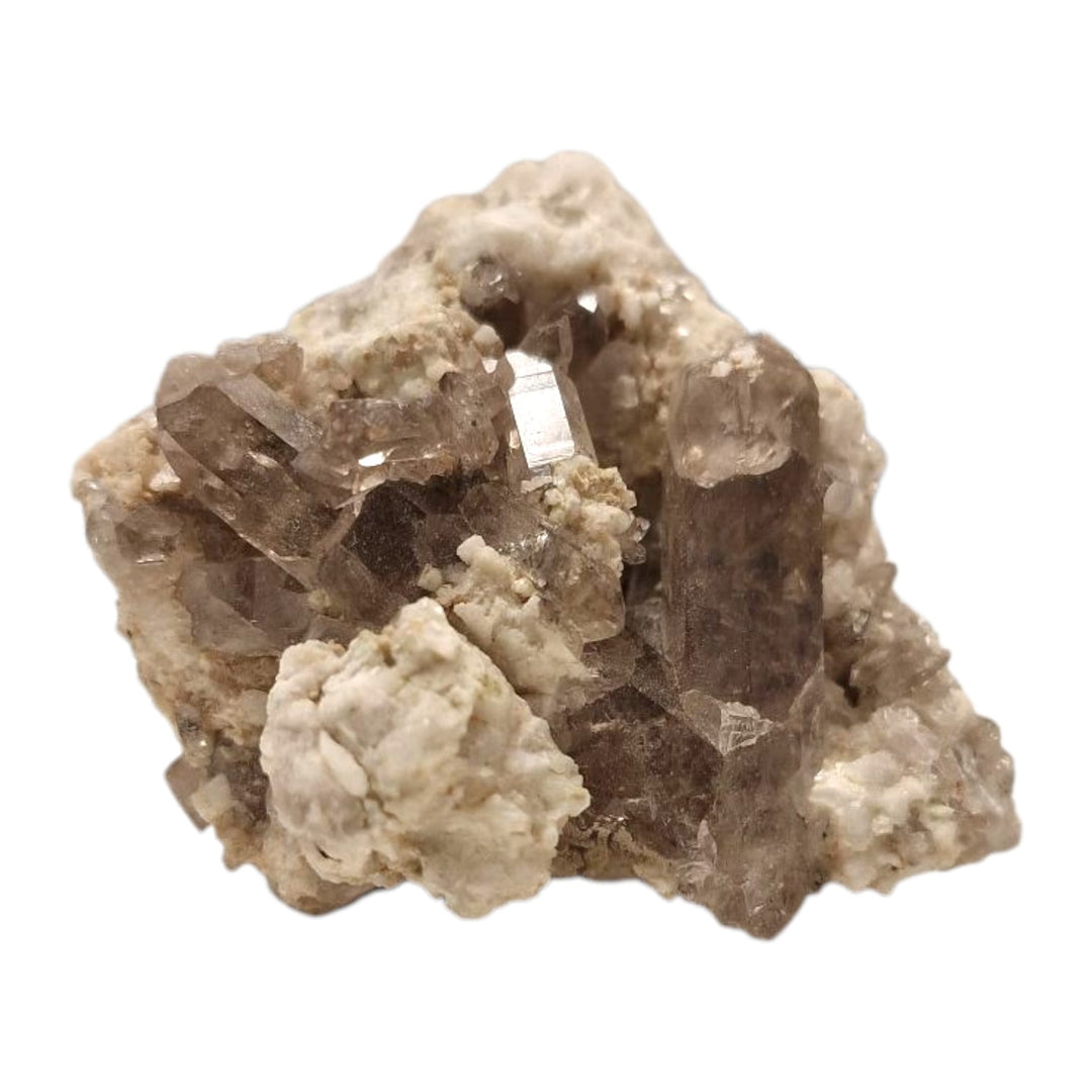 GeoFossils Smokey Quartz on Matrix from Furka Pass, Switzerland – a high-lustre, three-dimensional cluster of dark quartz crystals on natural host rock.