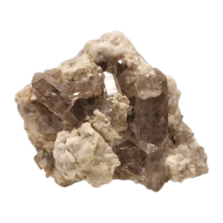 GeoFossils Smokey Quartz on Matrix from Furka Pass, Switzerland – a high-lustre, three-dimensional cluster of dark quartz crystals on natural host rock.