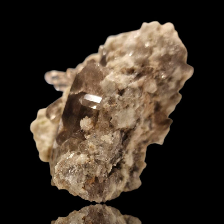 GeoFossils Smokey Quartz on Matrix from Furka Pass, Switzerland – a high-lustre, three-dimensional cluster of dark quartz crystals on natural host rock.