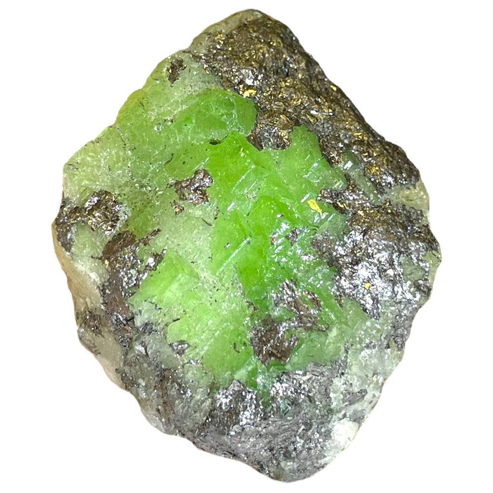 Green Tsavorite crystal with sparkling pyrite inclusions