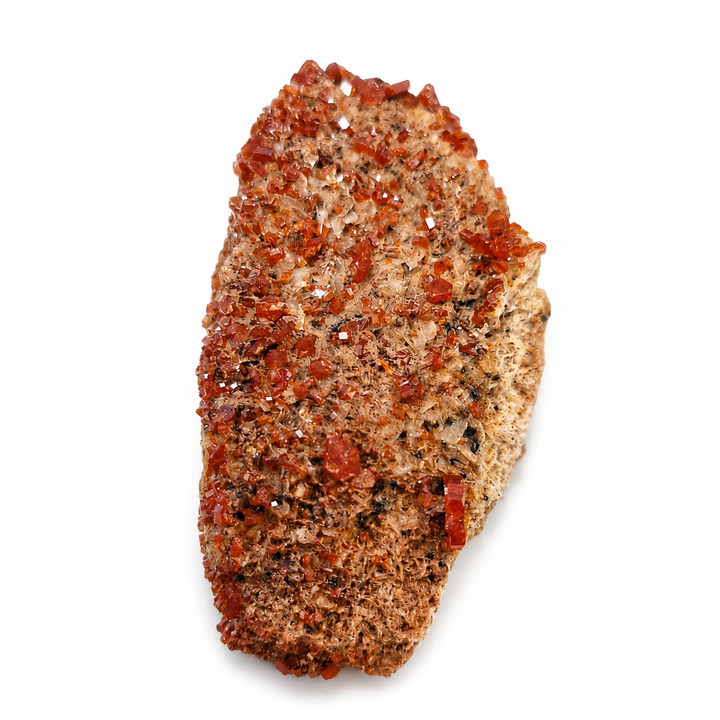 Collector quality Vanadinite crystal specimen displaying deep orange-red crystal formations and natural mineral texture.