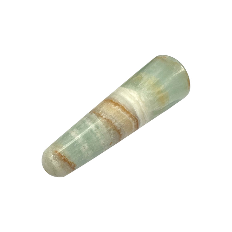 GeoFossils Small Caribbean Calcite Massage Wand – ocean blue and cream crystal wand for peace, clarity and travel-friendly energy healing