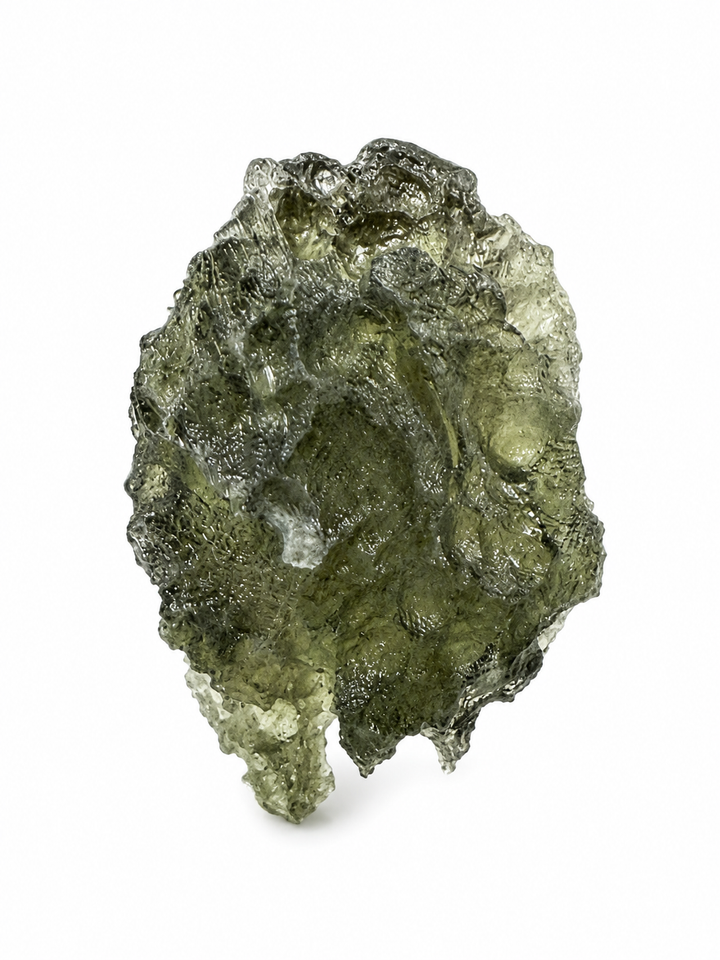 Genuine Moldavite showing natural texture and transparency.