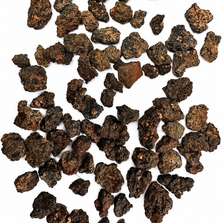 Group of natural Monturaqui Impactite specimens from the Monturaqui impact crater in Chile displayed on a white background.