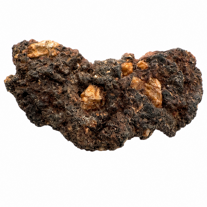 Side view of a Monturaqui Impactite specimen from the Monturaqui impact crater, Chile, displaying impact breccia and vesicular texture.