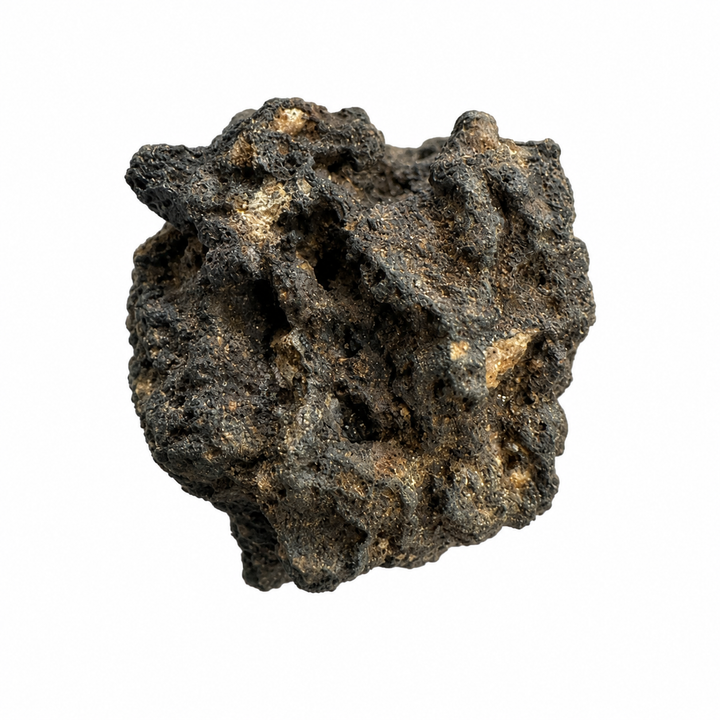Collector-grade Monturaqui Impactite specimen from the Monturaqui impact crater in Chile showing porous impact melt and embedded rock fragments.